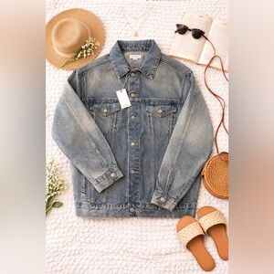 GOOD AMERICAN Coated Oversized Denim Jacket – Indigo927 – XS – NWT $268